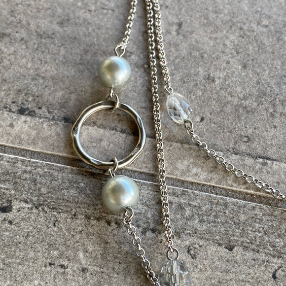 WHBM White House Black Market Necklace Silver Tone Three Strands Asymmetric - Picture 8 of 8